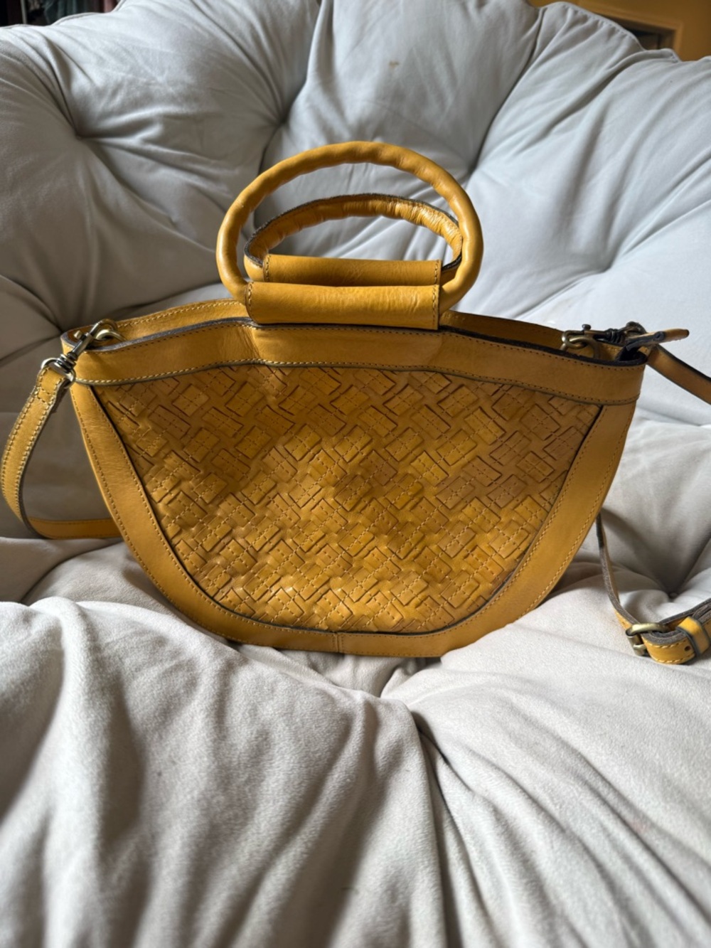 Patricia Nash Mustard Yellow Woven Leather Shoulder Bag
